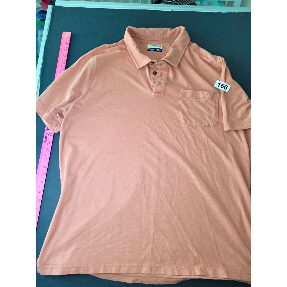 Magellan Outdoors Classic Fit Polo Shirt Men's 2XL Pink Pocket Short Sleeve